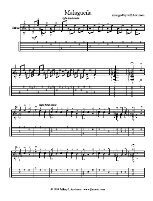 Malaguena sheet music arr by Jeff Anvinson www.jlamusic.com